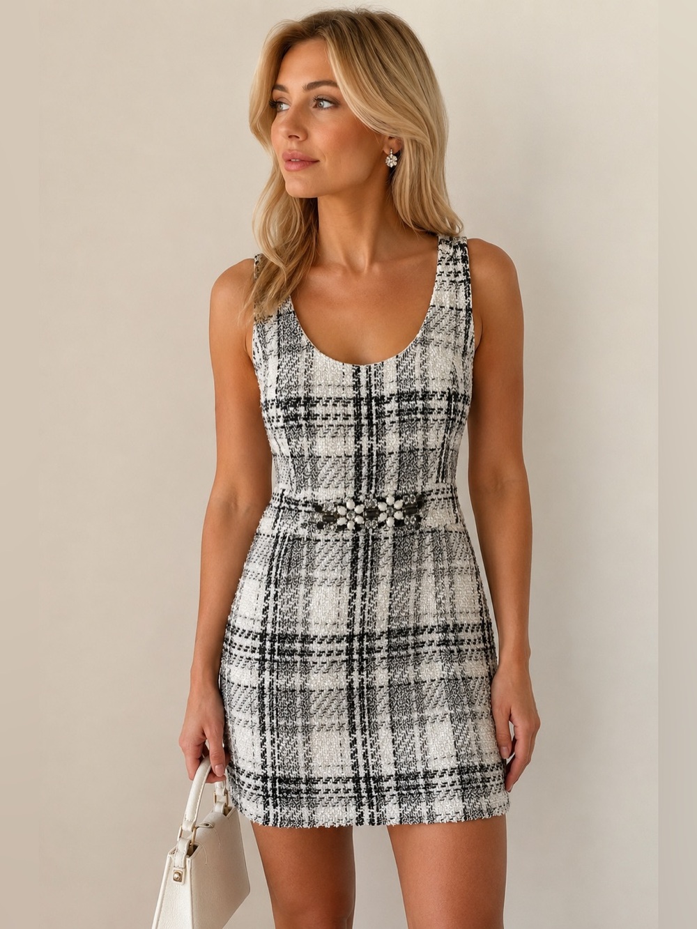 Boston Proper Embellished Tweed Mini Dress Preppy Sophisticated Chic Luxury